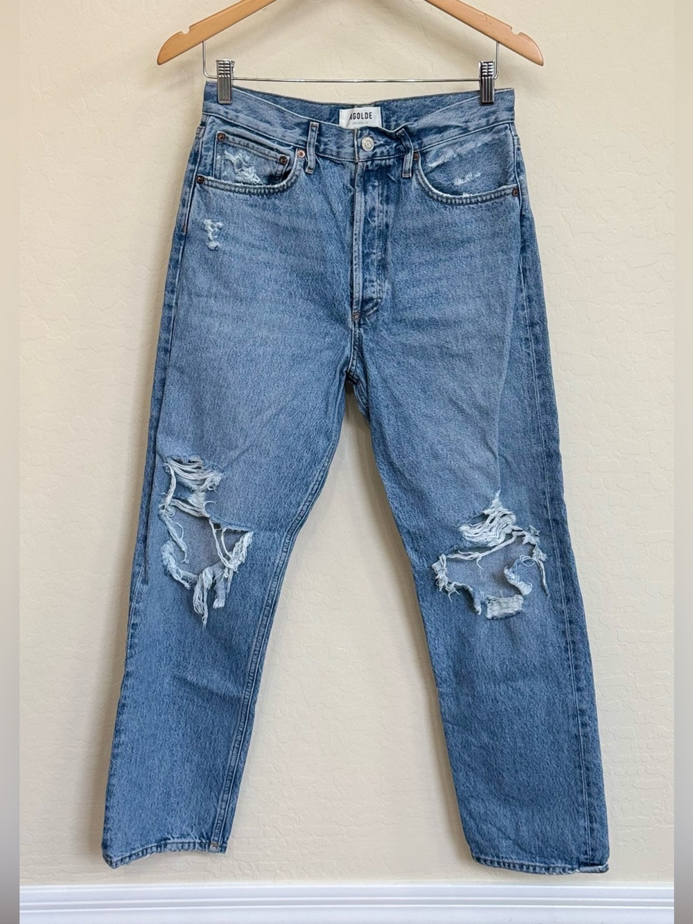 AGOLDE 90s Mid Rise Loose Distressed Jeans Fall Out Wash Size 27